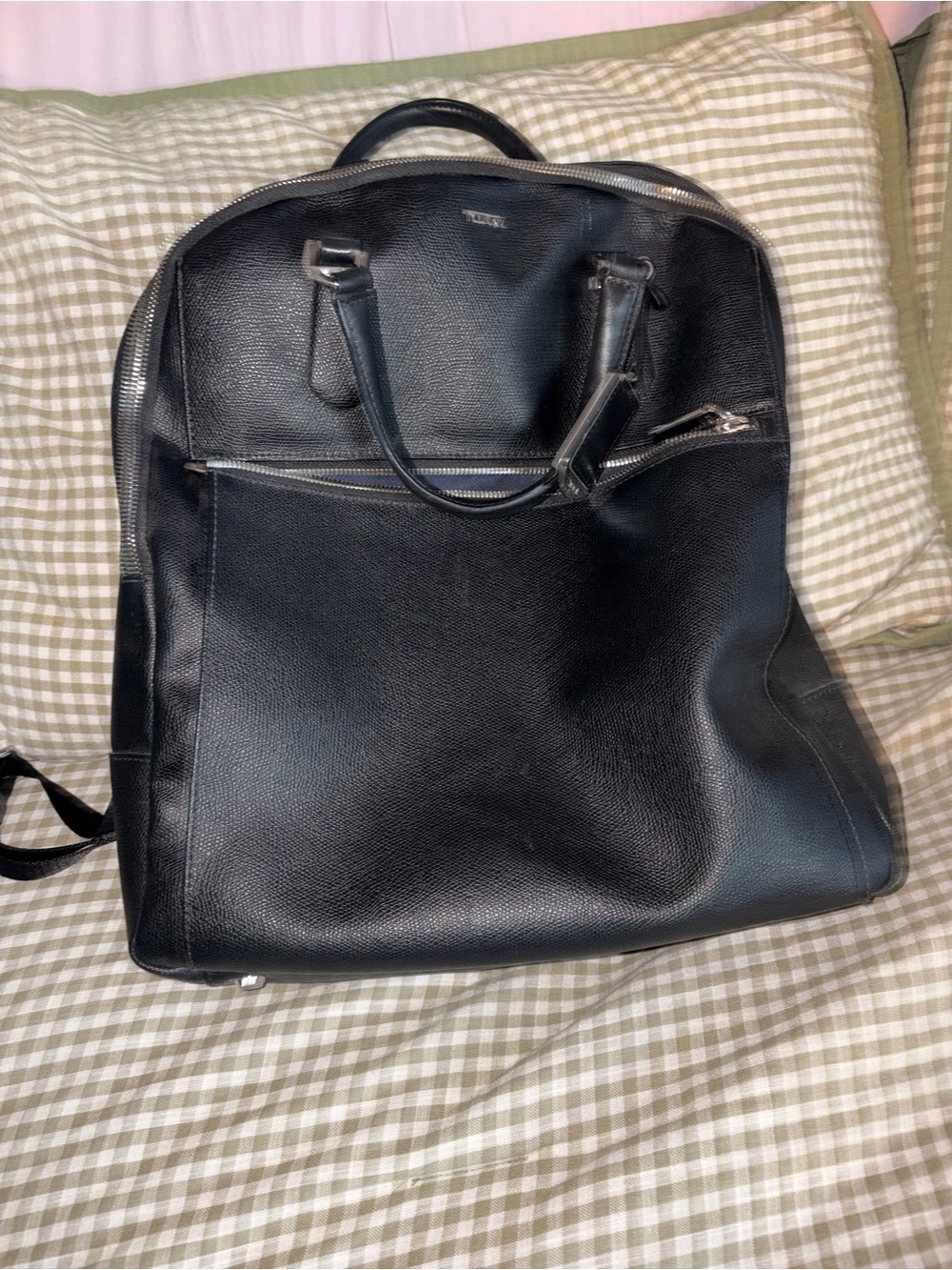 Tumi Black Leather Laptop Backpack